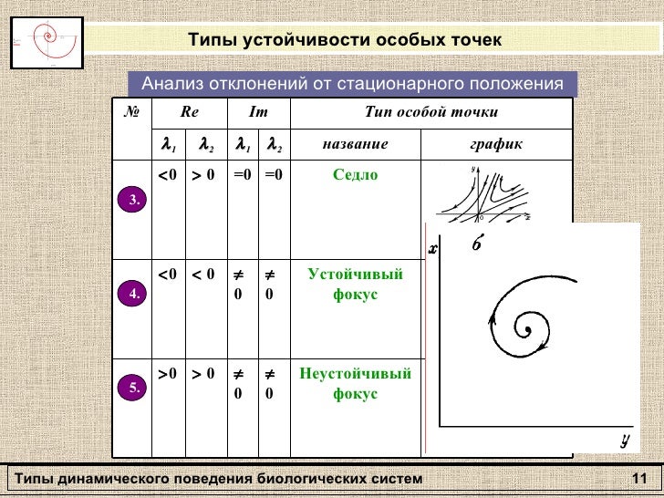Типы устойчивости особых точек Типы устойчивости особых точек
